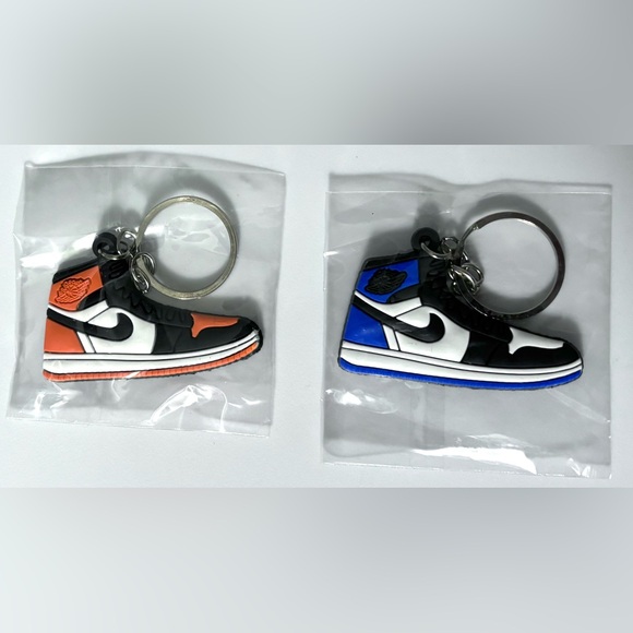 Nike Air Jordan Sneaker Keychains - Black, Orange, Blue & White colors 2 Pieces - Picture 1 of 4